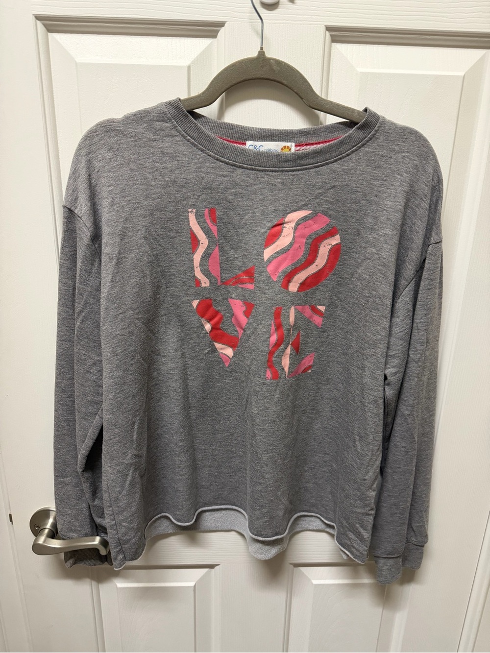 C&C California Gray Sweatshirt with Pink & Red LOVE Graphic